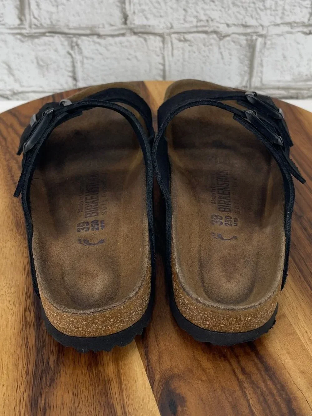 Birkenstock Arizona Womens 8/39 Narrow Black Suede Adjustable 2 Strap Sandals